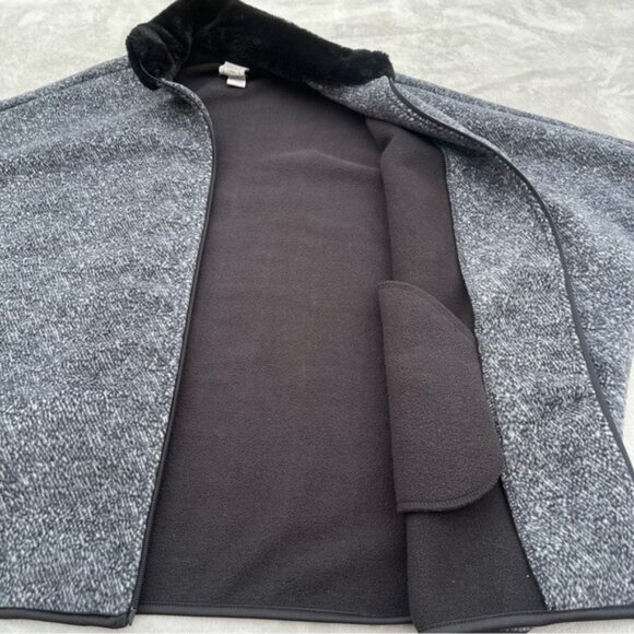 Marina Luna Black Heather Full Zip Cape Jacket Faux Fur Collar - Picture 7 of 10